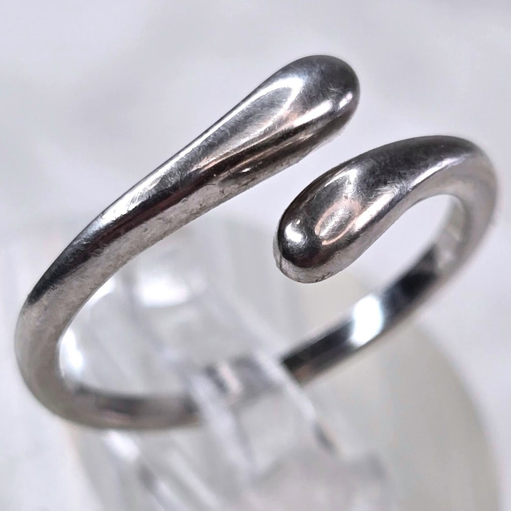 S925 Sterling Silver Teardrop Bypass Ring Minimalist Modern Size 5.25 & 1.8g